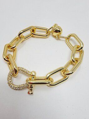 Chunky Gold Tone Chain Link Pavé Rhinestone Bracelet